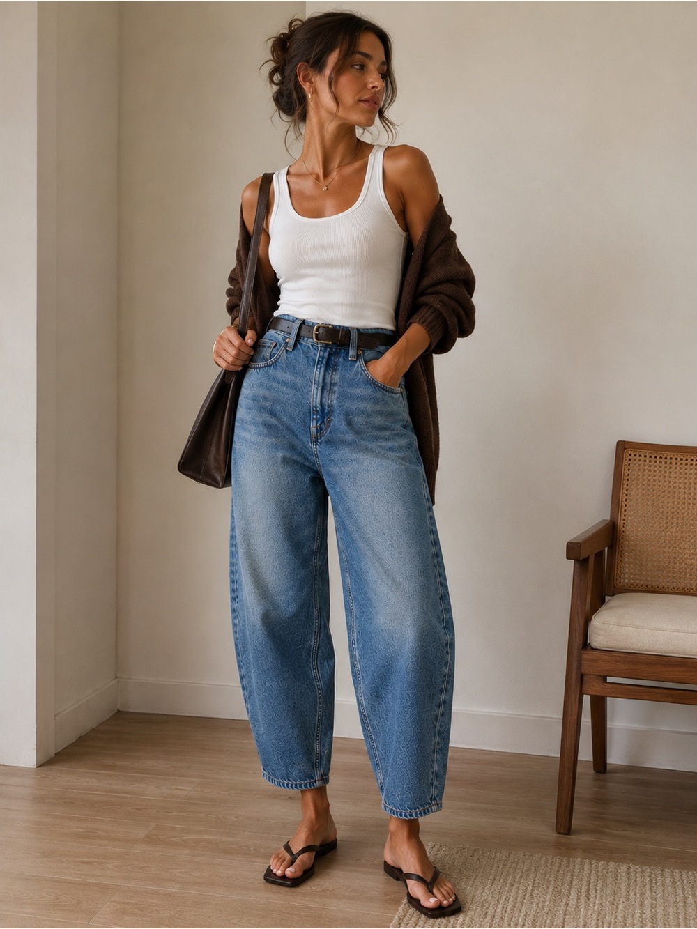&Denim Barrel Leg Jeans High Rise Loose Fit 100% Cotton Size 4
